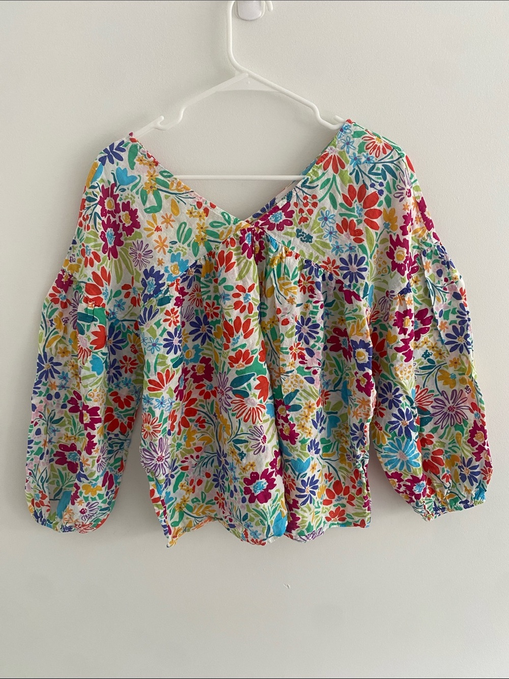 First Love Double V Loose Fitting Cotton Blend Balloon Slv Floral Hippie LARGE